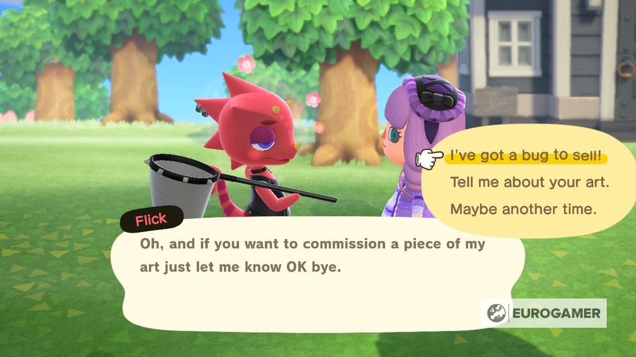 Animal Crossing Flick Commissions and what time does Flick leave in